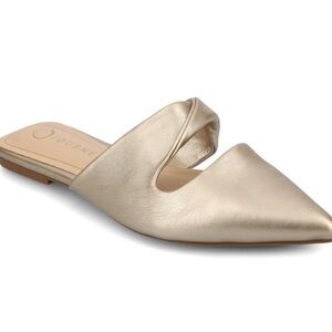 Journee Collection Gold Pointed-Toe Mules with Knotted Detail